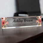 Signs ByLITA Floral Pattern Customized Nameplate | Rustic Rose Personalized Full Color Acrylic Desk Sign