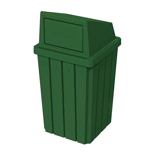 Sturdy Essentials Campus Collection 32 Gallon Square Slatted 100% Recycled Plastic Heavy-Duty Commercial Outdoor or Indoor Trash Can with Push Top Lid | Great for Schools and Businesses - Green