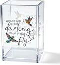 Vgrti What If I Fall What If You Fly Acrylic Cosmetic Pencil Pen Holder Cup, Hummingbird Lover Gifts Desk Organizer Accessory for Office Decor, Inspirational Gifts for Women Girl Coworker Boss Friend