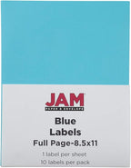JAM PAPER Full Sheet Shipping Labels - Printable Sticker Paper - 8 1/2 x 11 - Blue - 10 Full Pages/Pack