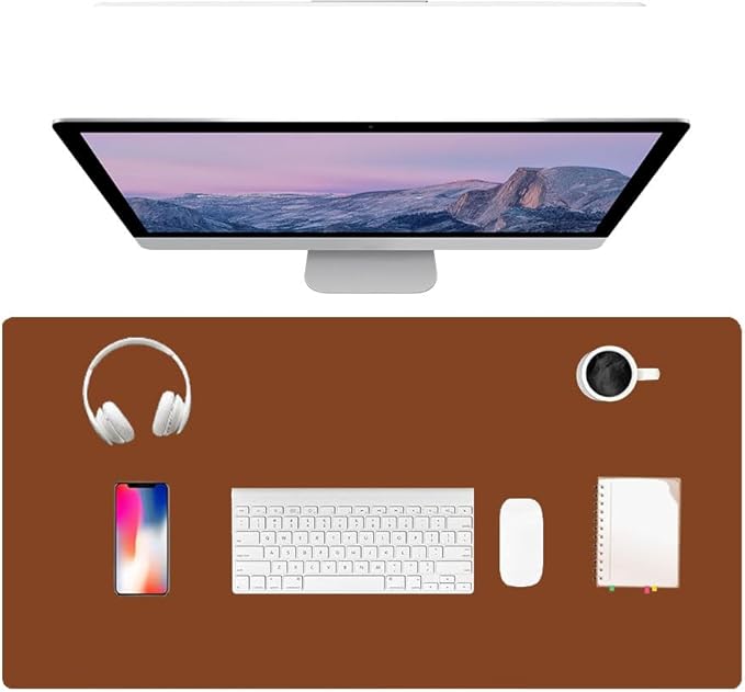 PU Leather Desk Pad Protector Gaming Mouse Pad Non Slip Desk Mat for Keyboard and Mouse Waterproof Desk Writing Pad for Office and Home Desk Accessories(Brown, 35.4 * 17.7)
