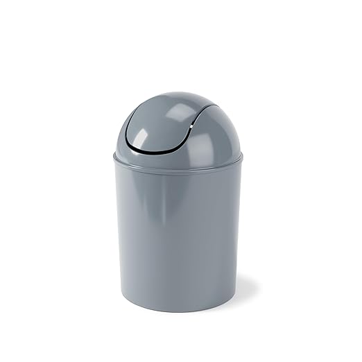 Umbra 1.25 Gallon Mini Waste Can with Removable Swing-Top Lid - Small Garbage Bin for Kitchen, Bathroom, Bedroom, Office - Compact Trash Can Fit Under Tables & Counters - Steel Blue