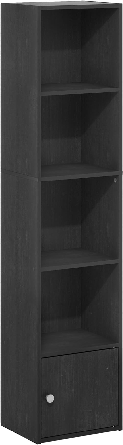 Furinno LUDER Book Shelf, 5-Tier Modern Bookshelf, Bookcase with 1 Door Storage Cabinet, 9.3 x 12 x 52, for Living Room, Bedroom, Home Office, Blackwood