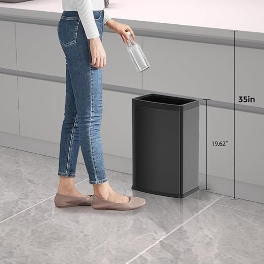 YOJIA 6.6 Gallon/25L Stainless Steel Square Trash Can, Large Capacity Kitchen Garbage Can, Business Trash Bin, Tall, Elegant, Black Waste Basket, for Home, Office, Hotel (25L Black)