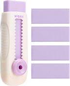 M&G 4+1 Pack Rubber Erasers Sliding Retractable Eraser, Soft Cute Erasers Push Pull Large Pencil Eraser with Plastic Sleeve 4 Refill Eraser for Students Kids, School Office Home Supplies (Purple)