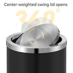 Mbillion Small Trash Can with Swing Lid 4 Gallons/15 Liter, Mini Trash Can with lid, Stainless Steel Cylindrical Garbage Can for Home and Office, for Ground and Desktop(Black)