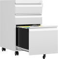 AFAIF 3 Drawer Mobile File Cabinet with Lock, Rolling File Cabinets for Home Office, Under Desk Small File Caninet on wheels, Metal Vertical White Filing Cabnet for Legal/Letter/A4 - Assembly Required