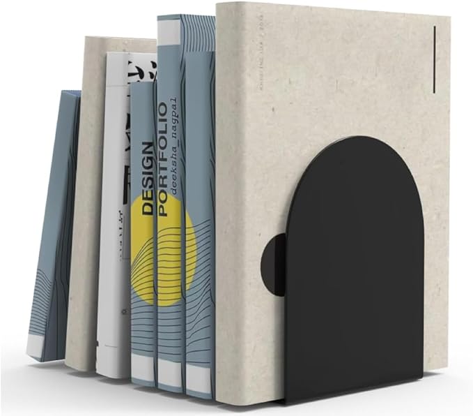 Lulonpon 8 Pieces Book Ends, Bookends, Books Stand, Metal Bookend for Shelves, Black Book Ends for School, Library, Desktop Organizer