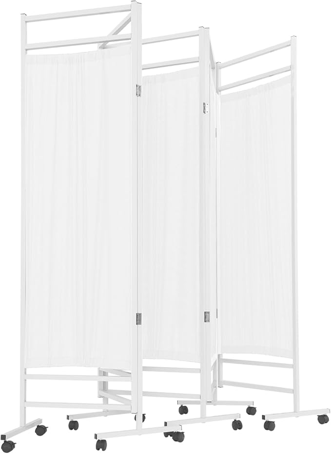 Medical Privacy Screens, Waterproof Nylon Fabric, 98.4 * 70.9 in Foldable Rolling Medical Privacy Screen with Silent Wheels, Suit for Hospitals, Clinics, and Nursing Homes (White, 5 Panels)