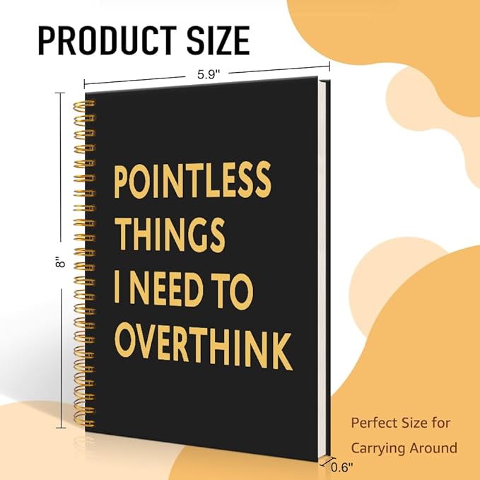 Mhfpl Pointless Things I Need to Overthink Black Golden Spiral Blank Notebook, Funny Saying Gifts for Staff Employee Manger, Humor Gifts for Colleagues, Birthday Thank You Gifts for Teammate Coworker
