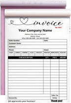 Custom Carbonless Sales Invoice Form Books for Small Business, Personalized NCR 2-Part Receipt Book with Carbon Copies, Cover Add Company Name, Address and Number Printed