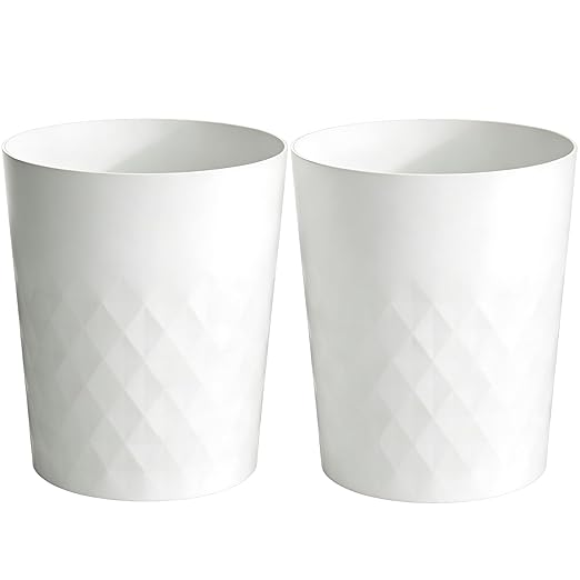 HOLTPHILI Bathroom Trash Can 1.8 Gallon Garbage Can Waste Basket Recycling Bin for Dorms Bedrooms Offices Kitchens, 2 Pack White