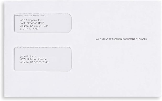 500 1099 MISC Tax Envelopes, Designed for 1099 income Misc, 1099-R, DIV, INT Tax Forms For Quickbooks or Tax Software, Double-Window Security Envelope 5 5/8 x 9, Gummed Seal, Box of 500 Envelopes