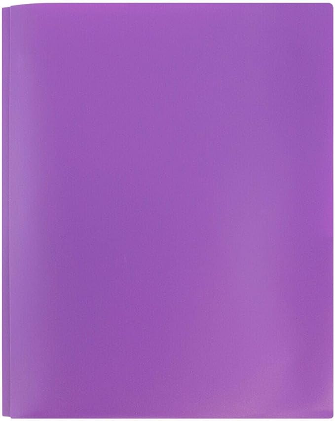 JAM PAPER Plastic 2 Pocket POP Folders - Durable School Folders with Metal Prongs Fastener Clasps - Purple - Bulk 48/Pack