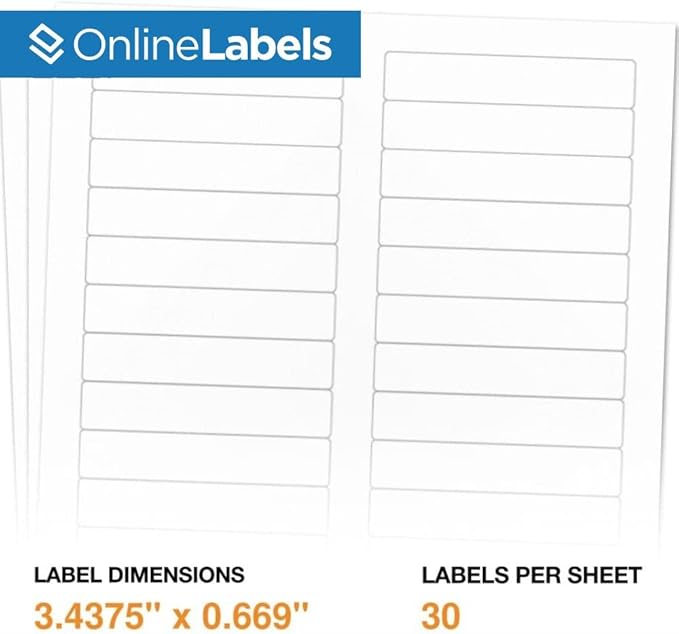 3.434 x 0.667 Blockout File Folder Labels (Laser Printers Only) - Pack of 60,000 Labels, 2000 Sheets - OnlineLabels