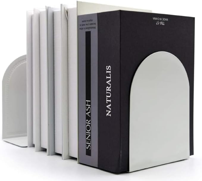 Lulonpon 2 Pieces Book Ends, Bookends, Books Stand, Metal Bookend for Shelves, White Book Ends for School, Library, Desktop Organizer