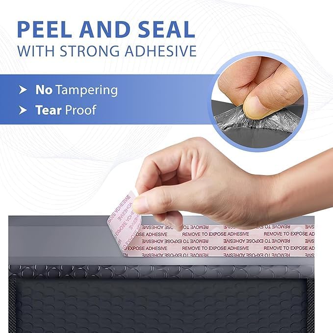 Black Large Poly Bubble Mailers 12x15 inch | Self Seal Padded Envelopes Cushioned Bubble Mailer | Usable Size 12x15 | WaterProof | Lightweight mailing Shipping Bags | 50 Pack Bulk