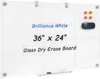 36 x 24 Inches Glass Whiteboard, Magnetic Glass Dry Erase Board for Wall, 3' x 2' Brilliance White Board for Office, Home, School