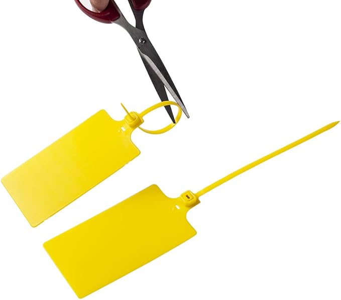 200Pcs Plastic Seals Shipping Label Tags, Writable Marker Big Sign Tie for Logistics, 255mm Total Length Self Locking Inventory Waterproof Tag Fastener (Yellow)