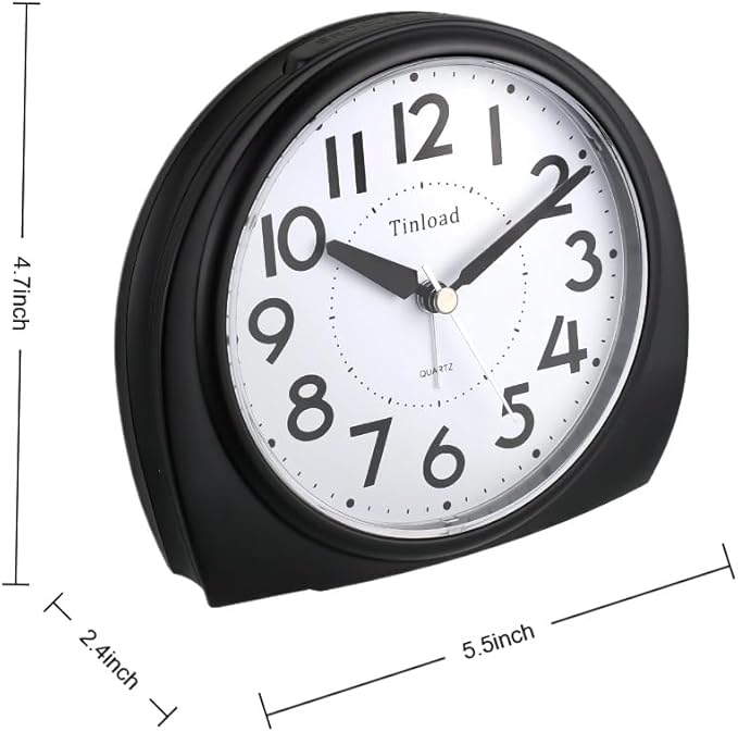 Tinload 5.5" Large Analog Alarm Clock Silent Non Ticking, Gentle Wake, Beep Sounds, Increasing Volume, Battery Operated Snooze and Manual Light, Easy Set, Black (Best for Elder)
