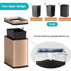 YOJIA 4.7 Gallon/18L Brushed Gold Bathroom Trash Can, Open Top Slim Dual Wastebaskte Simple Human Stainless Steel Garbage Can for Commercial Home Kitchen Office (18L Champagne Gold)