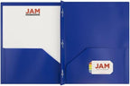 JAM PAPER Plastic Color Pop Folders - 2 Pocket Durable Folders with Metal Prongs Fastener Clasps - Dark Blue - 3/Pack