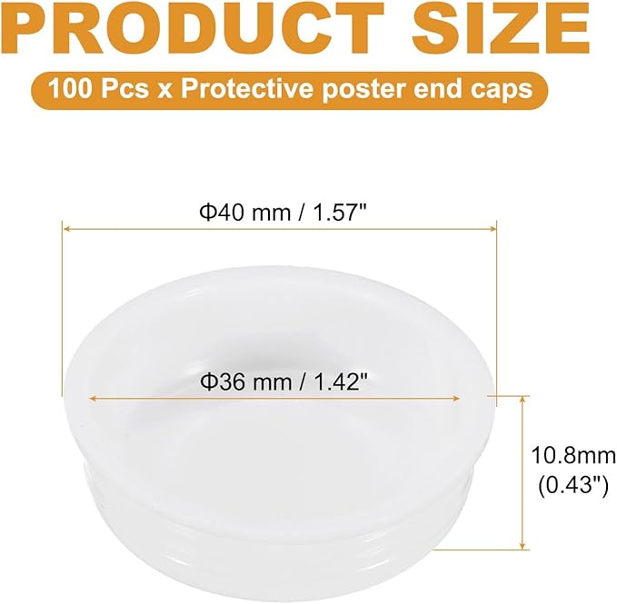 PATIKIL 100 Pcs Mailing Tube Plastic End Caps 1.4" ID PE Round Cardboard Shipping Tube Lids White Protective Poster End Caps for Paper Documents Artwork Storage