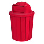 Sturdy Essentials Campus Collection 42 Gallon Slatted Round Heavy Duty Plastic Commercial Outdoor Trash Can with Push Open Dome Lid and Internal Liner | Great for Schools and Businesses - Red