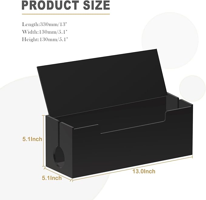 Cable Management Box, 2 Open Slots Cords Hider Box, Under Desk Power Strip Organizer and Floor Cables Storage, Black