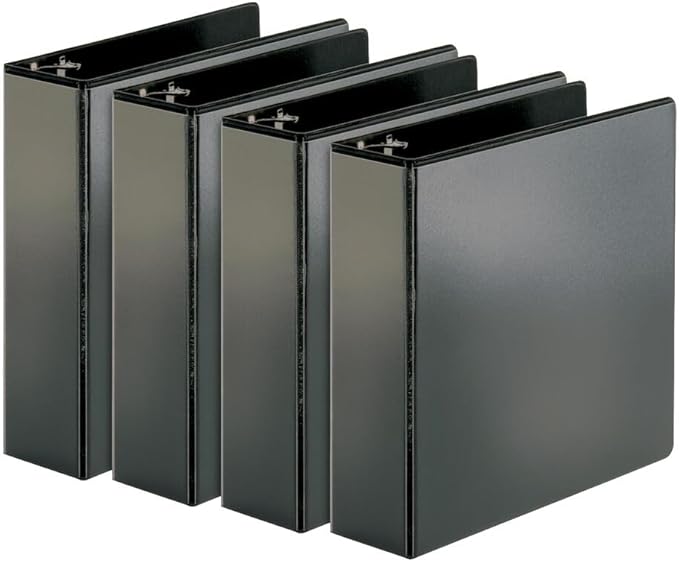 Cardinal Performer 3-Ring Binders, 3", Non-Locking Slant-D Rings, 725-Sheet Capacity, ClearVue Presentation, Non-Stick, PVC-Free, Black, 4-Pack (27601)
