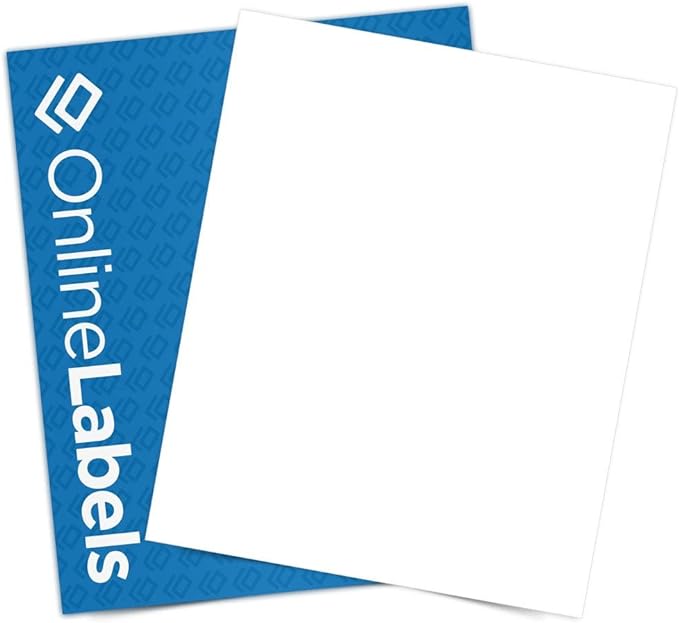 OnlineLabels 8.5" x 11" Full Sheet Sticker Paper – Permanent Adhesive, White Matte – Works With Cricut & Silhouette – for Inkjet & Laser Printers – Pack of 100 Sheets OL177WX