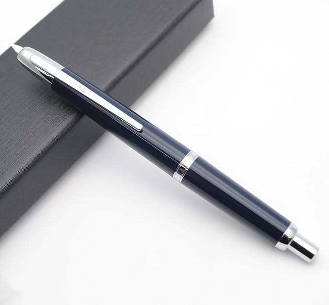 JINHAO 20 Press Fountain Pen, Retractable Capless Resin Pen with Ink Converter (EF Nib 0.4mm, Dark Blue)