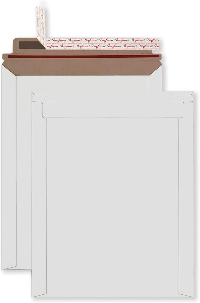 Bonfasvo Rigid Mailers 30 Pack 7.5 x 9.5 inches White Self Seal Stay Flat Bulk Cardboard Kraft No Bend Mailers Peel and Seal for Document Photos Pictures Papers Files CD