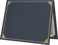 LUXPaper 9.5" x 12" Certificate Holders | Nautical Blue Linen | Embossed Gold Foil Floral Border | 100lb. Cover | 25 Qty