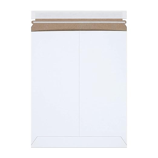 Box USA Flat Mailer 11"L x 13.5"W 100-Pack White,Stayflat Mailer Envelope Durable Lightweight Rigid Mailers for Documents, Photos, Artwork, Shipping & Document Storage11x13.5