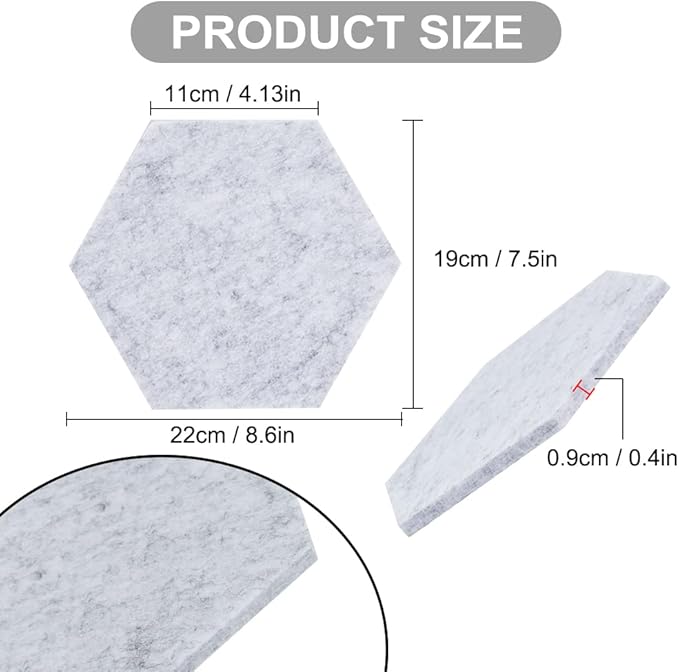 Vuzvuv 6 Pcs Hexagon Bulletin Board with 50 Pushpins & Sticky Note Adhesive Cork Board for Wall，Felt Pin Board for School，Office Decor（Gray）