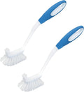 LOLA Pro Utility All Purpose Kitchen Cleaning Brush, 2 Pack, Durable Bristles, Comfort Ergonomic Rubber Non-Slip Grip, Built-in Food Scraper
