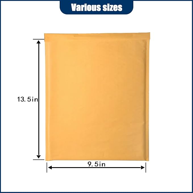 PRIMPKG Bubble Mailer Envelopes, 25 Pack Kraft Padded Envelopes, Large Bubble Mailers 9.5x13.5 Inch, Self-Seal Shipping Envelope, Tear-Resistant Mailing Envelope Padded