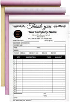 Custom Carbonless Sales Invoice Form Books for Small Business, Personalized NCR 3-Part Receipt Book with Carbon Copies, Cover Add Company Name, Address and Number Printed