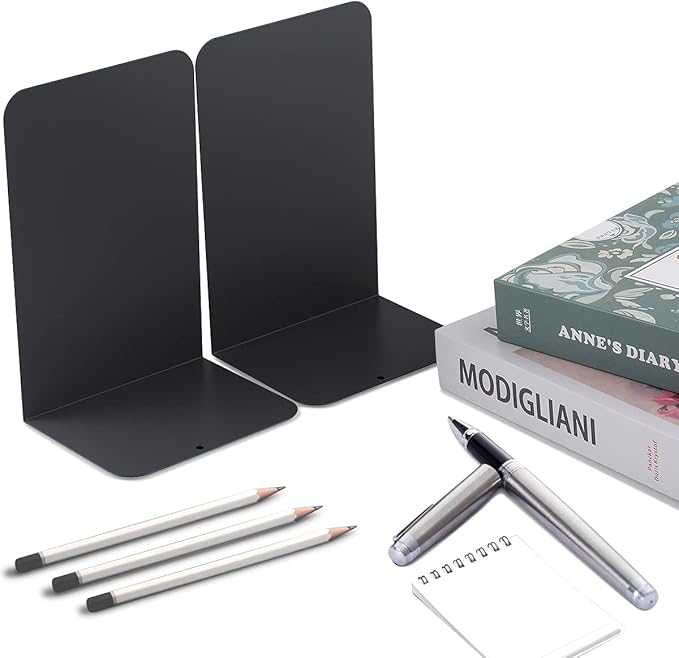 MSDADA Bookends, Book Ends for Book Shelves, Bookends for Office, Book Ends for Heavy Books,Metal Bookend Supports, Modern Minimalist Style Bookends, Black(2 pairs)