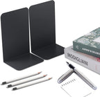 MSDADA Bookends, Book Ends for Book Shelves, Bookends for Office, Book Ends for Heavy Books,Metal Bookend Supports, Modern Minimalist Style Bookends, Black(2 pairs)
