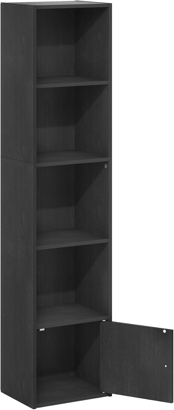 Furinno LUDER Book Shelf, 5-Tier Modern Bookshelf, Bookcase with 1 Door Storage Cabinet, 9.3 x 12 x 52, for Living Room, Bedroom, Home Office, Blackwood