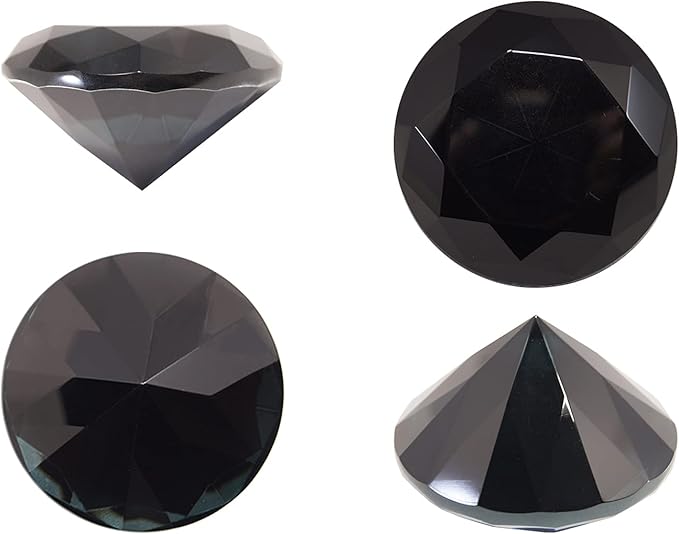 CLICK2GO 3” / 80 mm Black Diamond Shaped Glass Crystal Paperweight – Home Office Decor & Wedding Favors Decoration with Gift Box