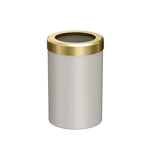 Gatco Modern Round Wastebasket, Matte Pearl and Brushed Brass Combo - Stainless Steel Trash Can with Removable Lid, Leakproof, 3 Gallon Capacity for Bathroom, Bedroom, Kitchen, or Office