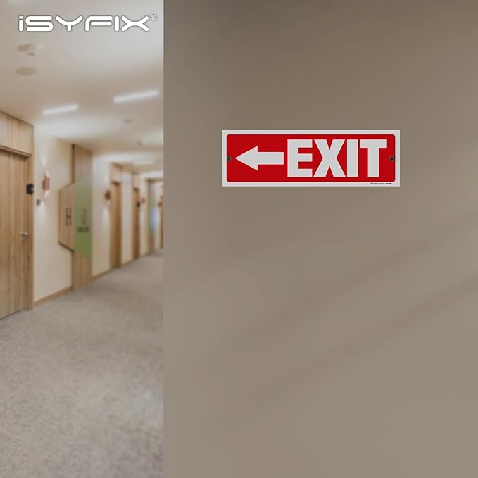 iSYFIX Exit Signs - 12 Pack 12x4 Inch Directional Left Arrow Signs, 40 mil Polystyrene Plastic, UV Laminated, Scratch & Fade Resistant, Waterproof - Ideal for Office, Theater, School, Business