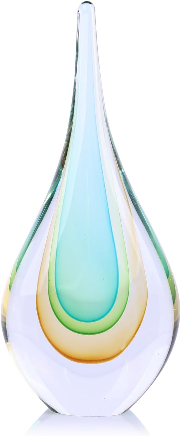 9" Tall Sculpture Hand Blown Glass Decor, Paperweight for Office Desk, Modern Glass Art Figurines Mediterranean Beach House Decor, Living Room Coffee Shelves Table Top Decoration (Light Green)
