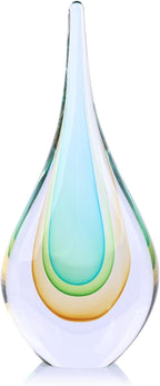 9" Tall Sculpture Hand Blown Glass Decor, Paperweight for Office Desk, Modern Glass Art Figurines Mediterranean Beach House Decor, Living Room Coffee Shelves Table Top Decoration (Light Green)