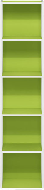 Furinno PASIR Book Shelf, 5-Tier Modern Bookshelf, Open Shelves Bookcase 9 x 12 x 52, for Living Room, Bedroom, Home Office, Green/White
