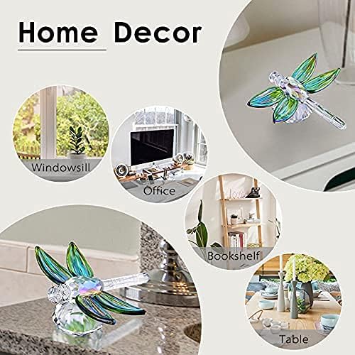 H&D HYALINE & DORA Crystal Dragonfly Animal Figurine Gift,Diamond Decor Christmas Wedding Party Home Collectible Paperweight,Green