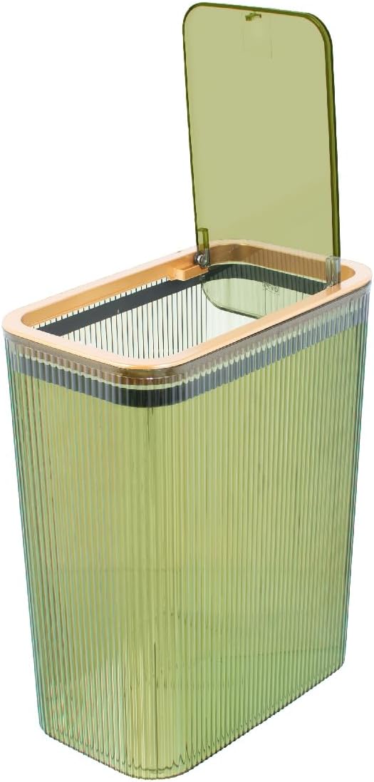 Glad Bathroom Trash Can, 2.6 Gallon (10L) - Slim Plastic Waste Basket with Pop-Up Lid and Bag Ring - Colored Clear Trash Can for Bedroom, Office, College Dorm - Green